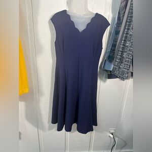 Liz Claiborne Navy Blue Sleeveless A Line Scallop Neck Dress Size 12 NWT
